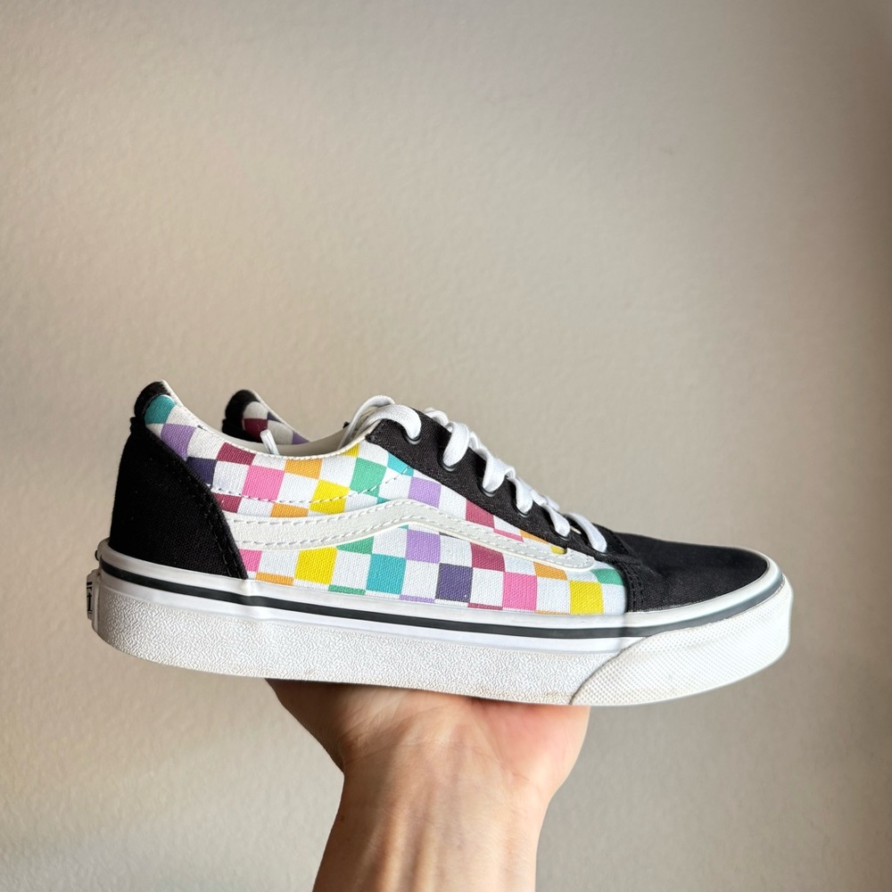 Vans Multi Old Skool Rainbow Checker Shoes Missy Size 3.0